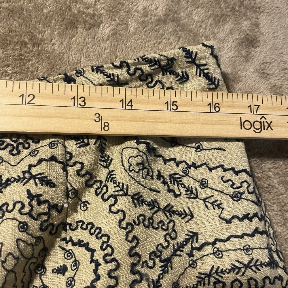 Talbots Pants Womens 10 Linen Tan Black Embroidered Design Cropped Ankle High - Picture 6 of 8